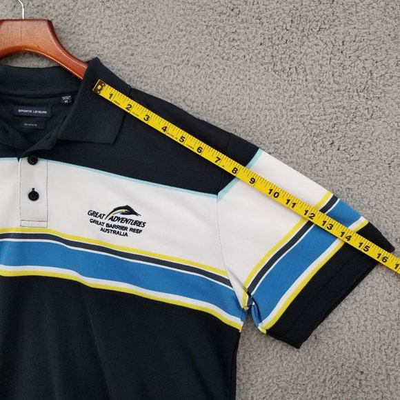 Sporte Leisure Polo Shirt Mens Black Blue Striped Great Barrier Reef Size M - Picture 8 of 11
